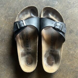 Birkenstocks - black vegan leather with black buckle